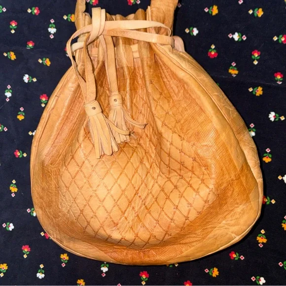 Boho Leather Drawstring Bag - Picture 2 of 5